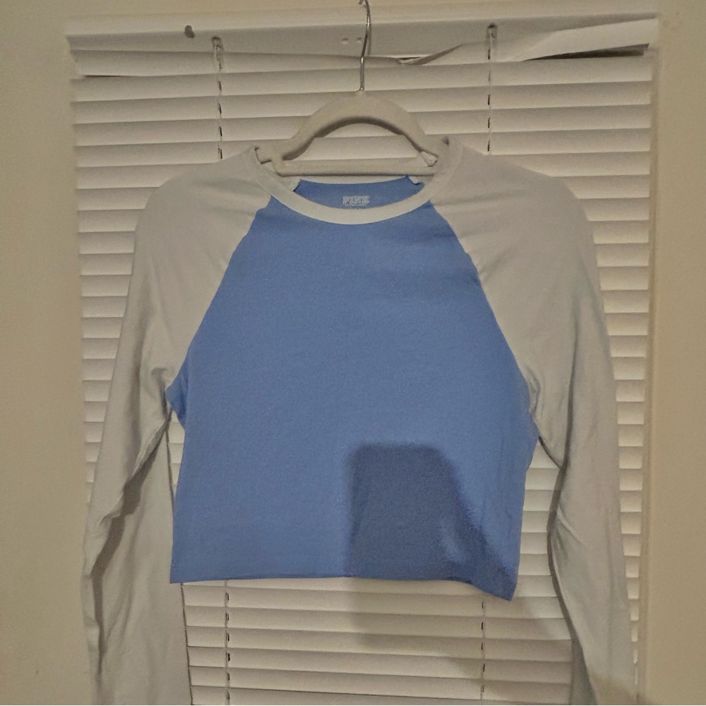 Blue and White Raglan Crop Top